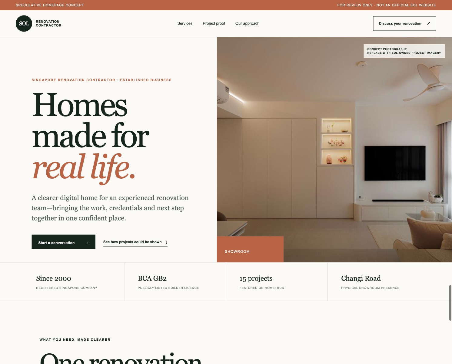 Screenshot of the independent proposed SOL homepage concept